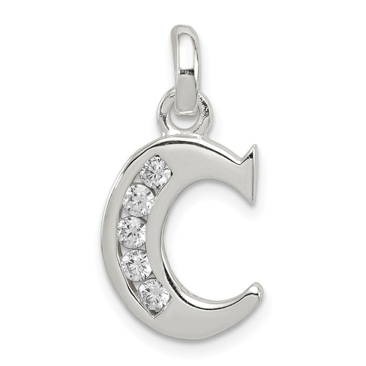 Sterling Silver White Cz Letter C Initial Pendant