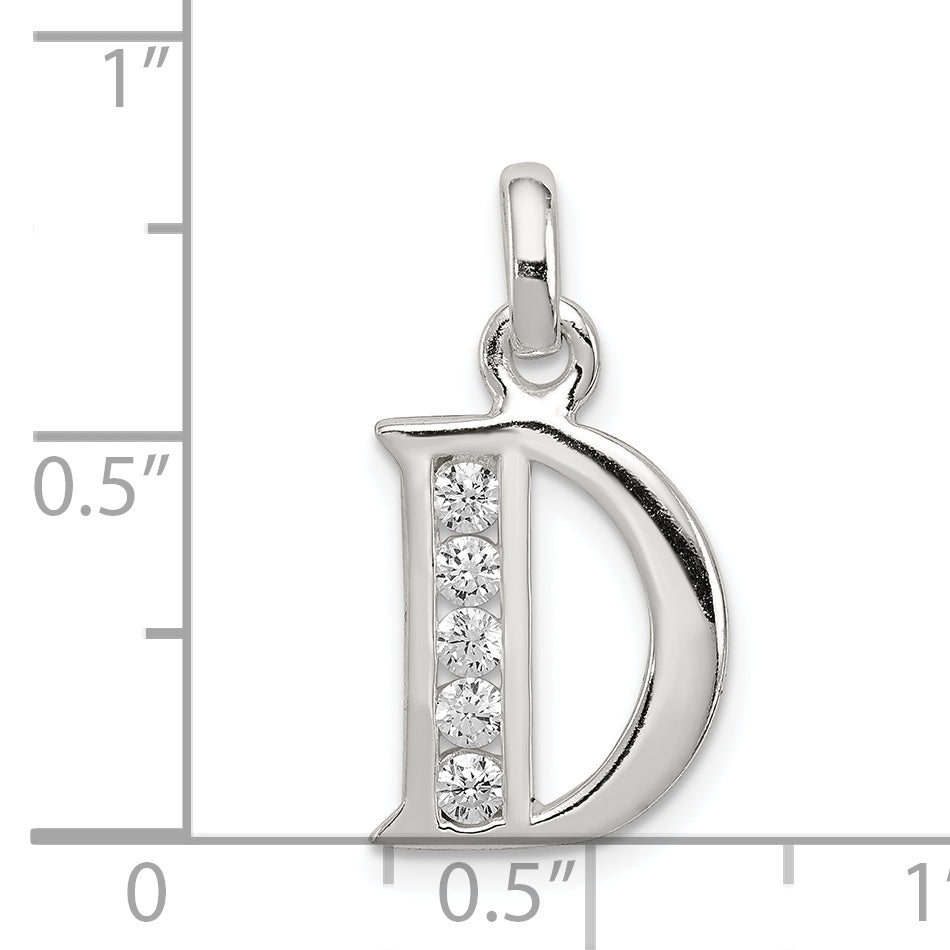 Sterling Silver White Cz Letter D Initial Pendant