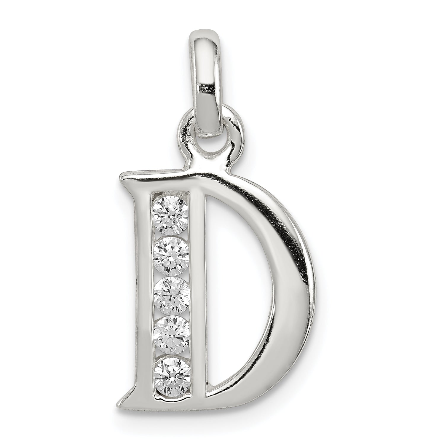 Sterling Silver White Cz Letter D Initial Pendant