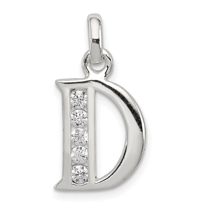 Sterling Silver White Cz Letter D Initial Pendant
