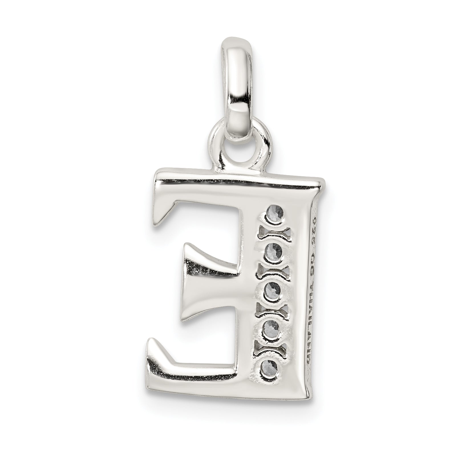 Sterling Silver White Cz Letter E Initial Pendant