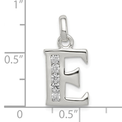 Sterling Silver White Cz Letter E Initial Pendant