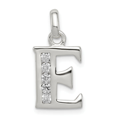 Sterling Silver White Cz Letter E Initial Pendant