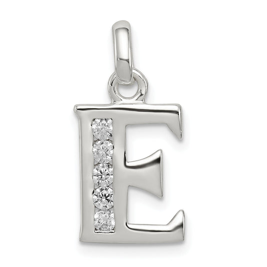 Sterling Silver White Cz Letter E Initial Pendant