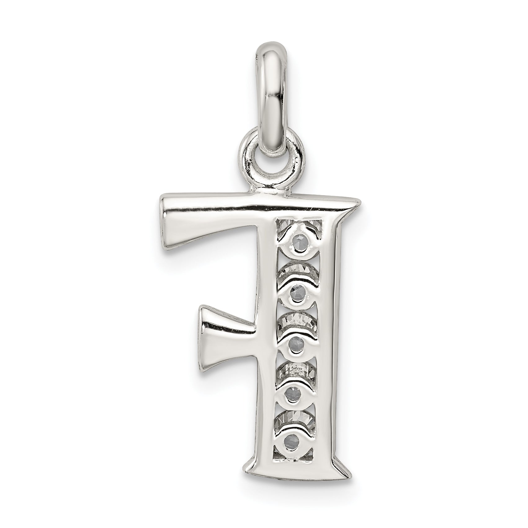 Sterling Silver White Cz Letter F Initial Pendant