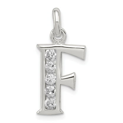 Sterling Silver White Cz Letter F Initial Pendant