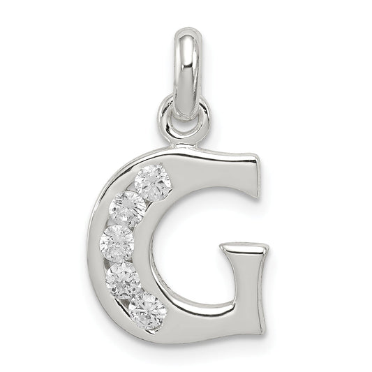 Sterling Silver White Cz Letter G Initial Pendant