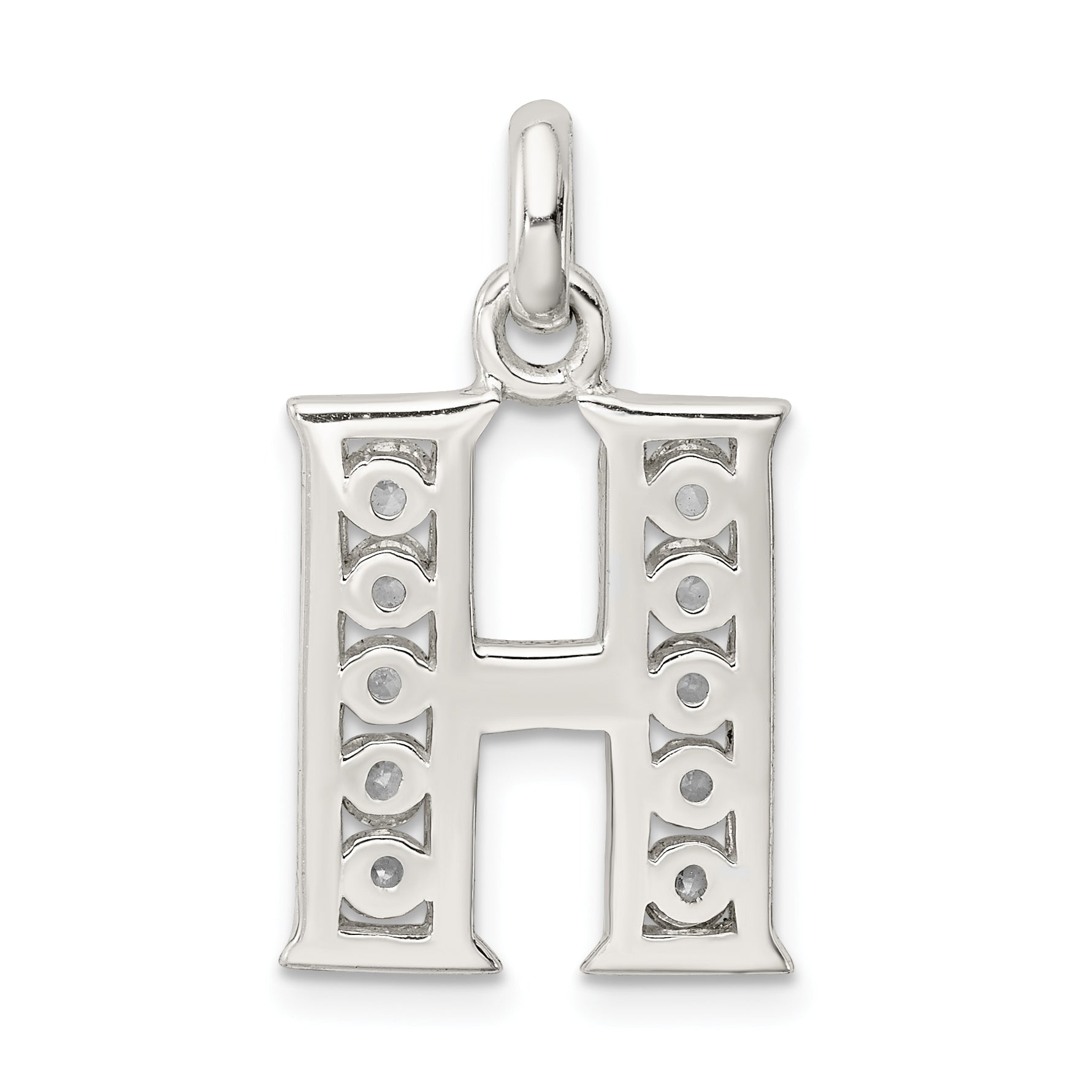 Sterling Silver White Cz Letter H Initial Pendant
