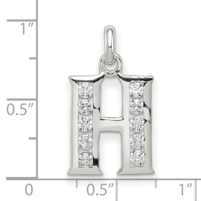 Sterling Silver White Cz Letter H Initial Pendant