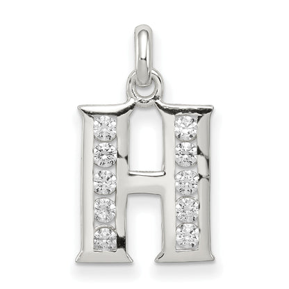 Sterling Silver White Cz Letter H Initial Pendant