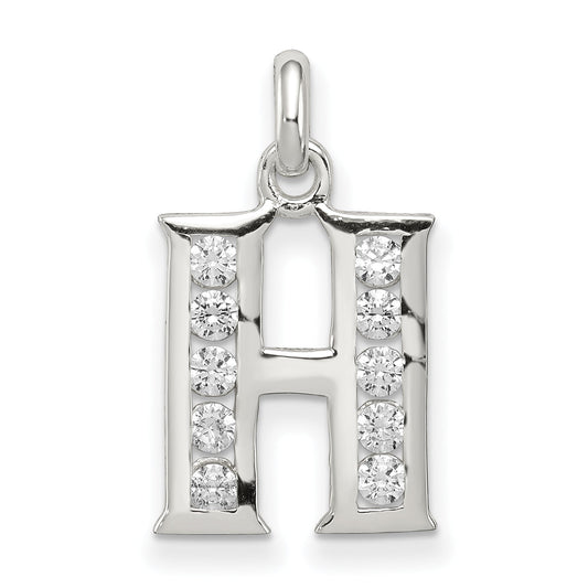Sterling Silver White Cz Letter H Initial Pendant