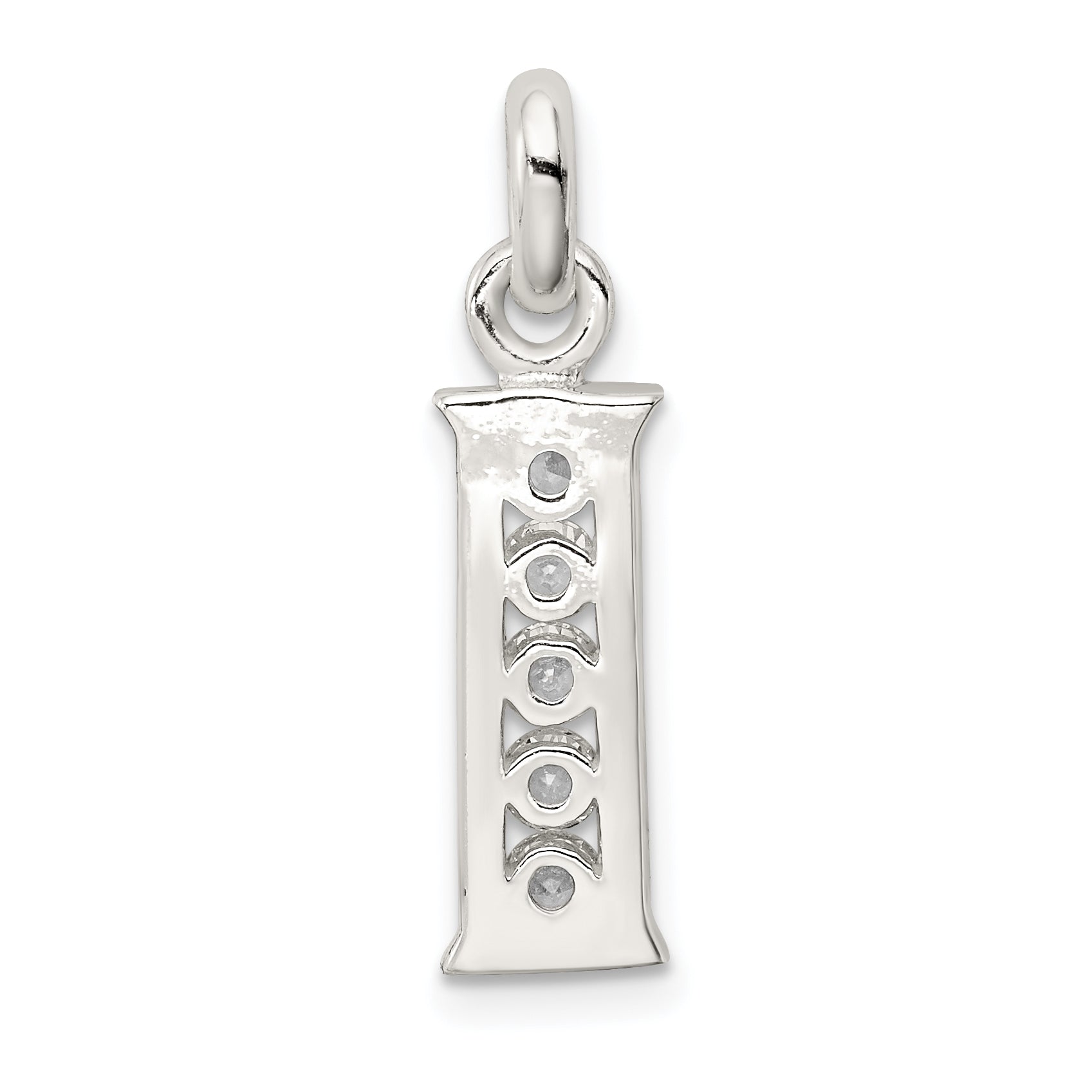 Sterling Silver White Cz Letter I Initial Pendant