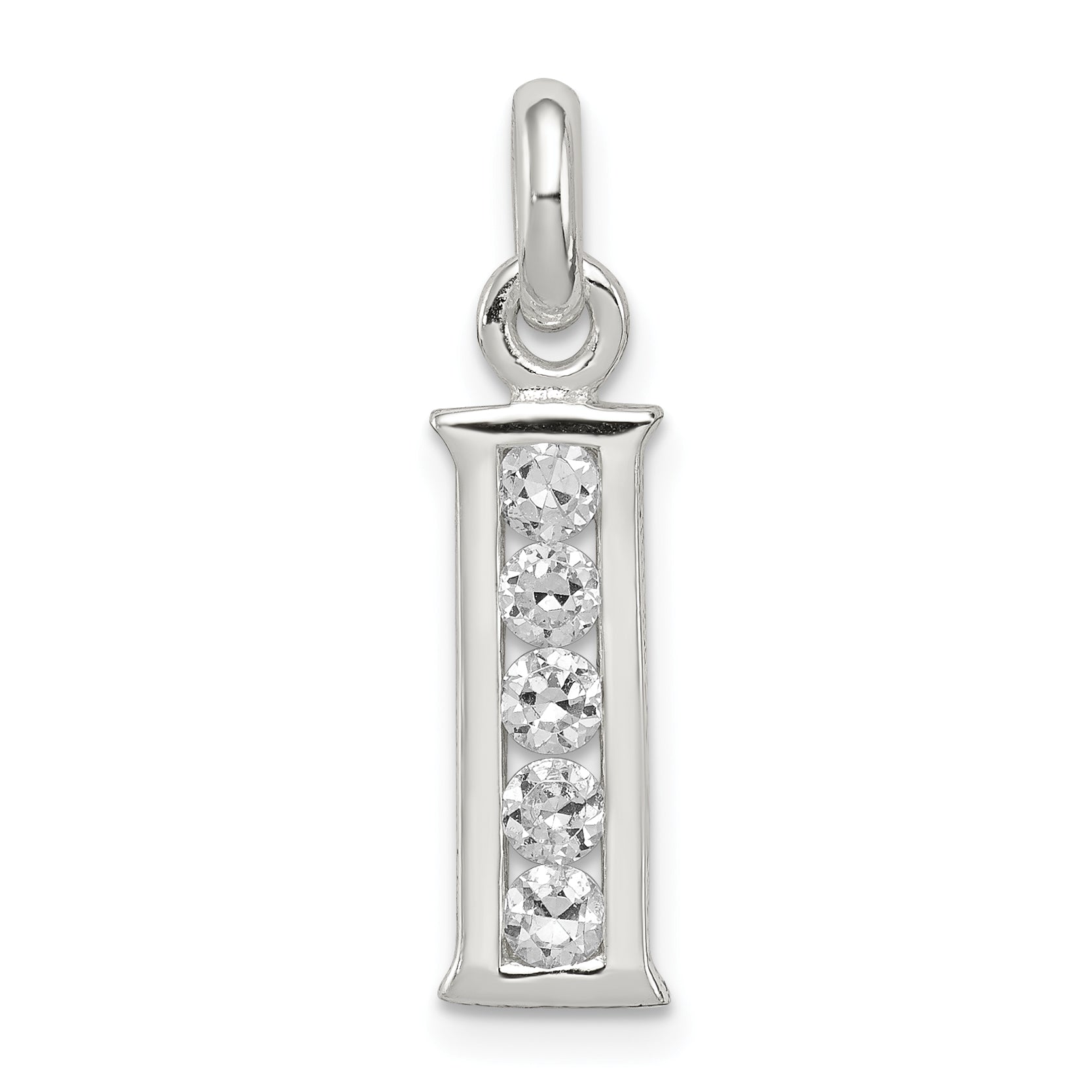 Sterling Silver White Cz Letter I Initial Pendant