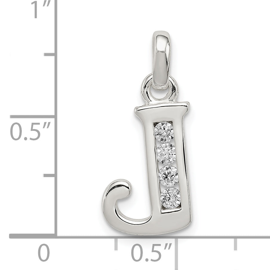 Sterling Silver White Cz Letter J Initial Pendant