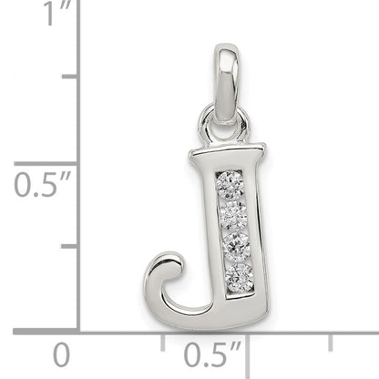 Sterling Silver White Cz Letter J Initial Pendant