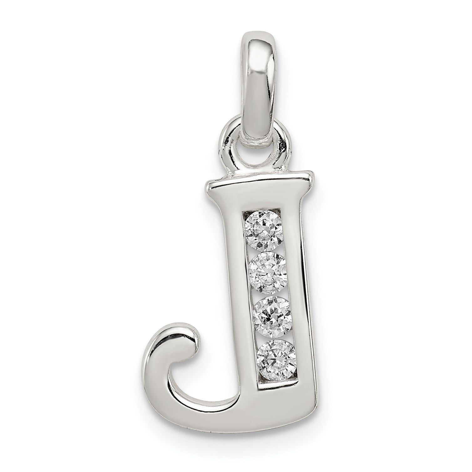 Sterling Silver White Cz Letter J Initial Pendant