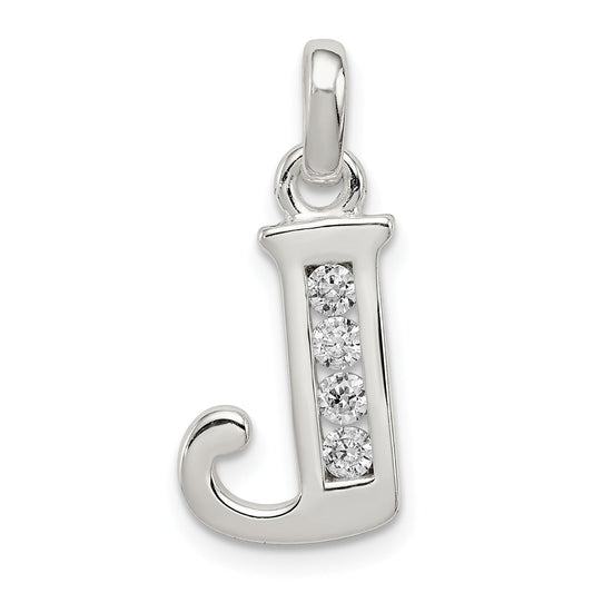 Sterling Silver White Cz Letter J Initial Pendant