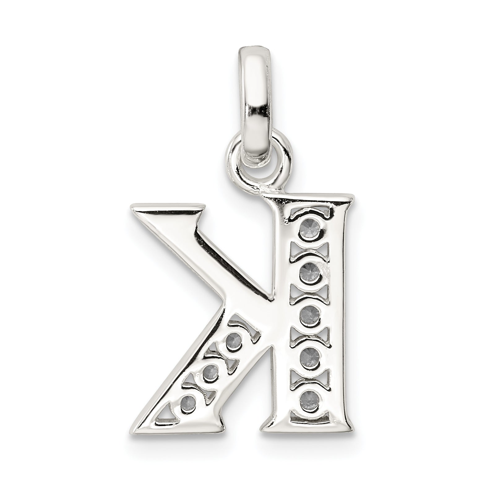Sterling Silver White Cz Letter K Initial Pendant