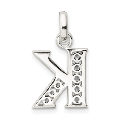 Sterling Silver White Cz Letter K Initial Pendant