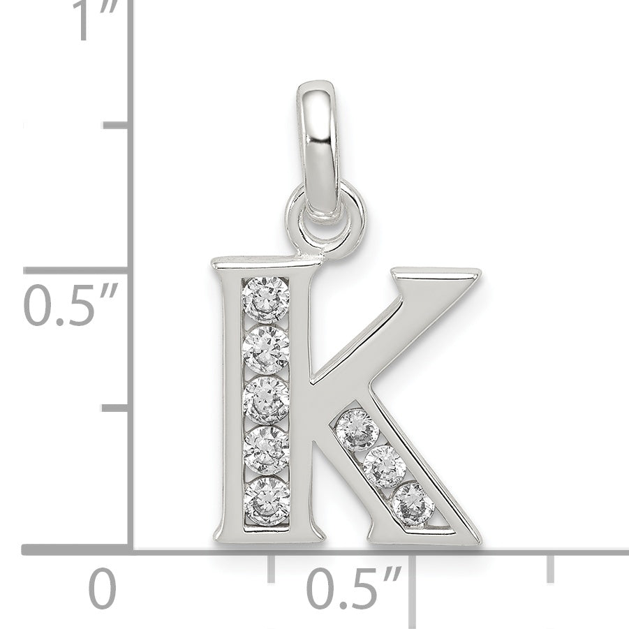Sterling Silver White Cz Letter K Initial Pendant