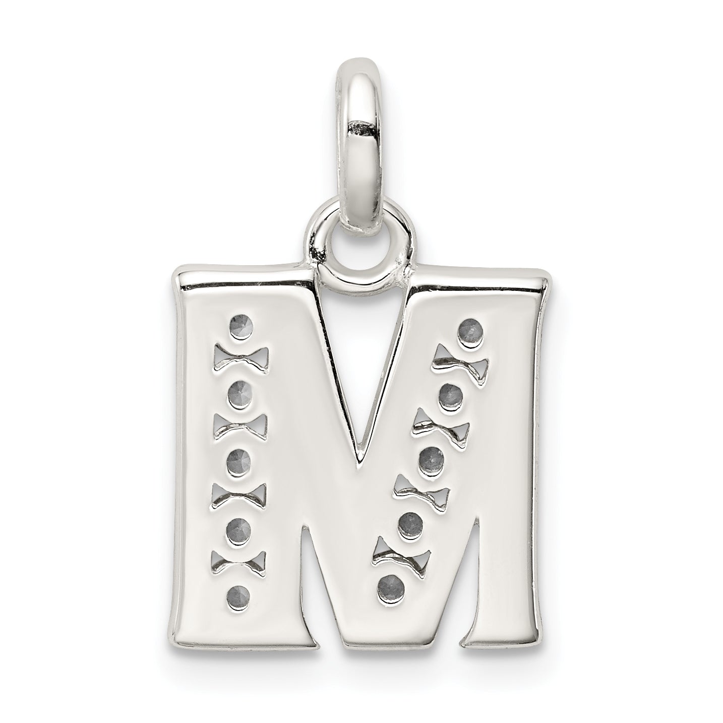 Sterling Silver White Cz Letter M Initial Pendant