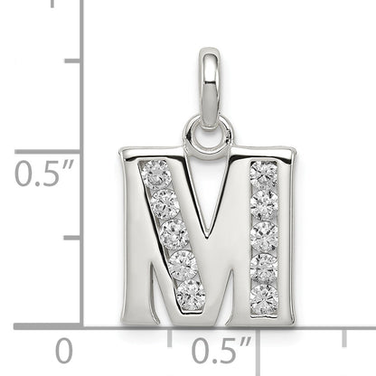 Sterling Silver White Cz Letter M Initial Pendant