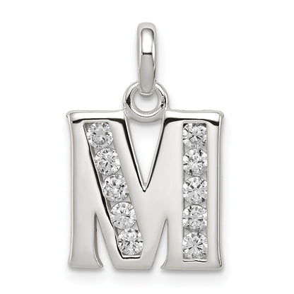 Sterling Silver White Cz Letter M Initial Pendant