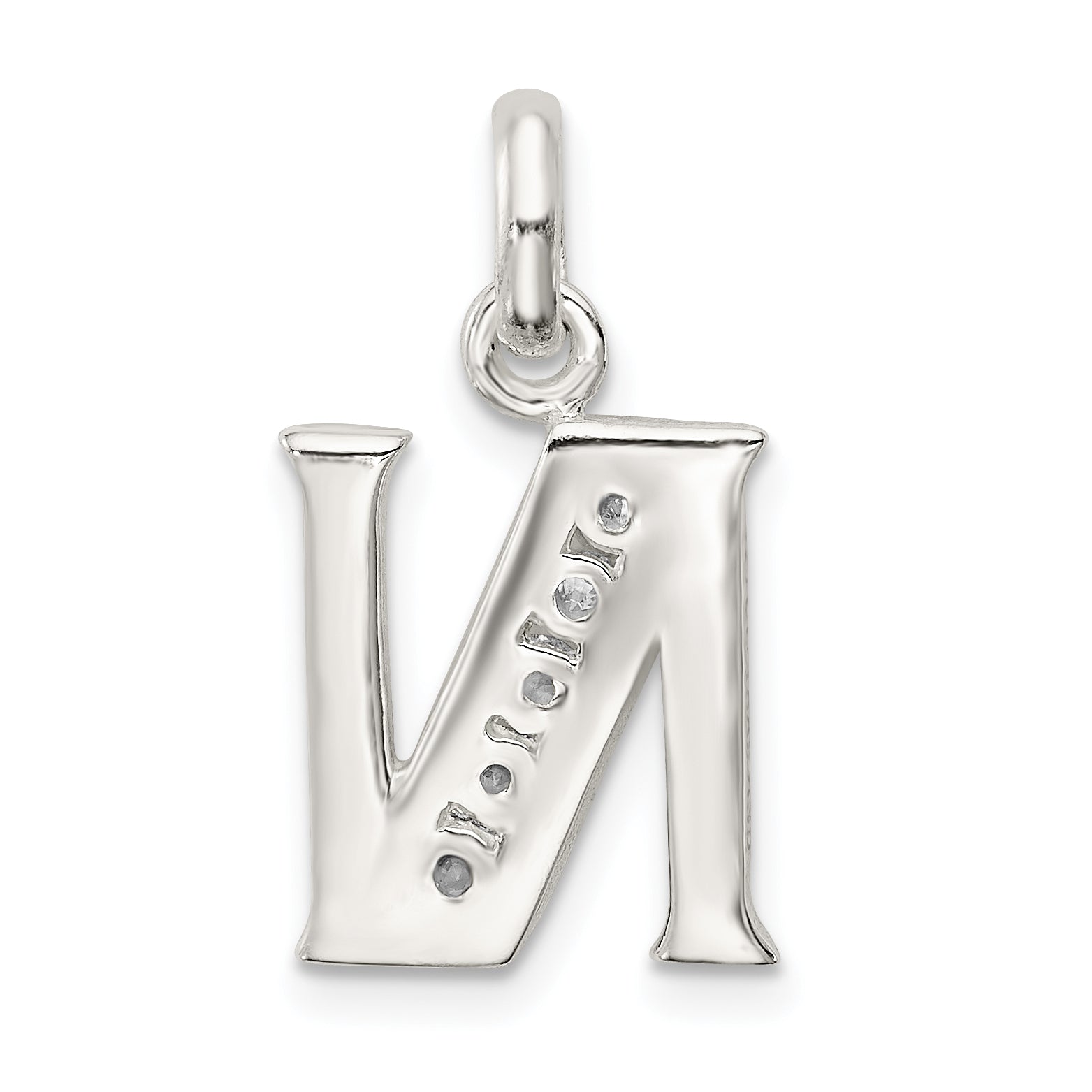 Sterling Silver White Cz Letter N Initial Pendant