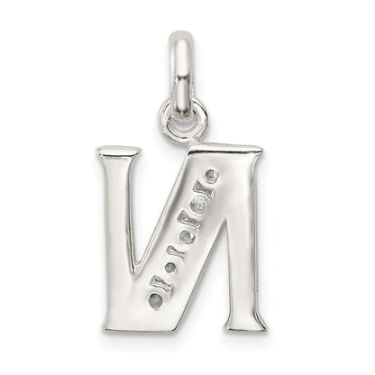 Sterling Silver White Cz Letter N Initial Pendant