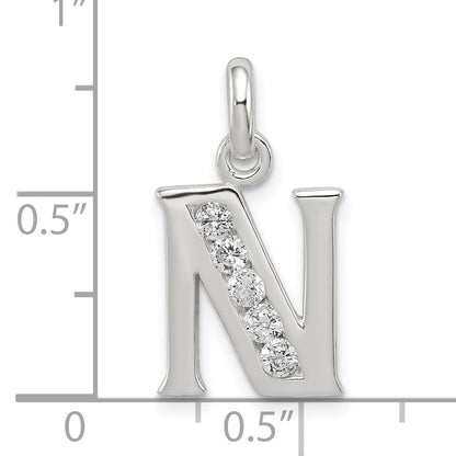 Sterling Silver White Cz Letter N Initial Pendant
