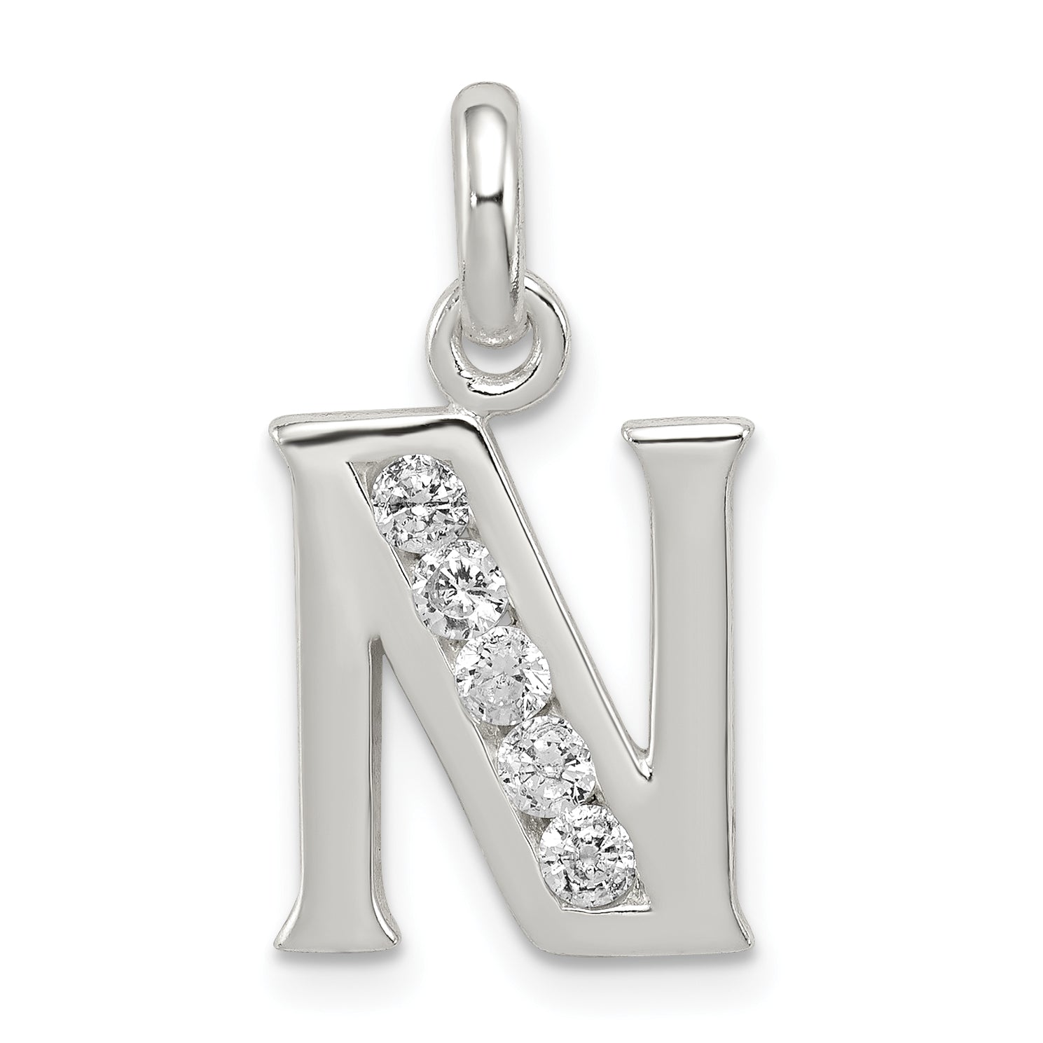 Sterling Silver White Cz Letter N Initial Pendant