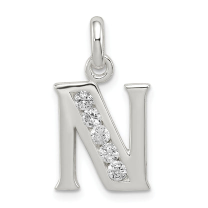 Sterling Silver White Cz Letter N Initial Pendant