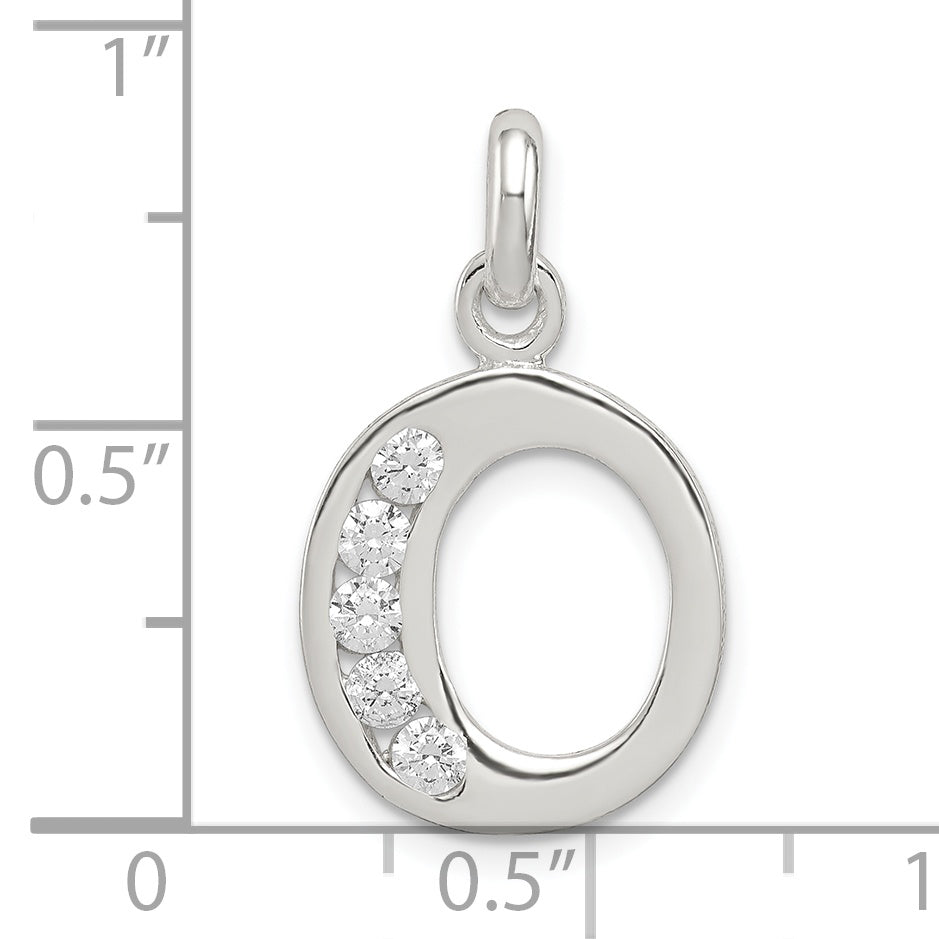 Sterling Silver White Cz Letter O Initial Pendant