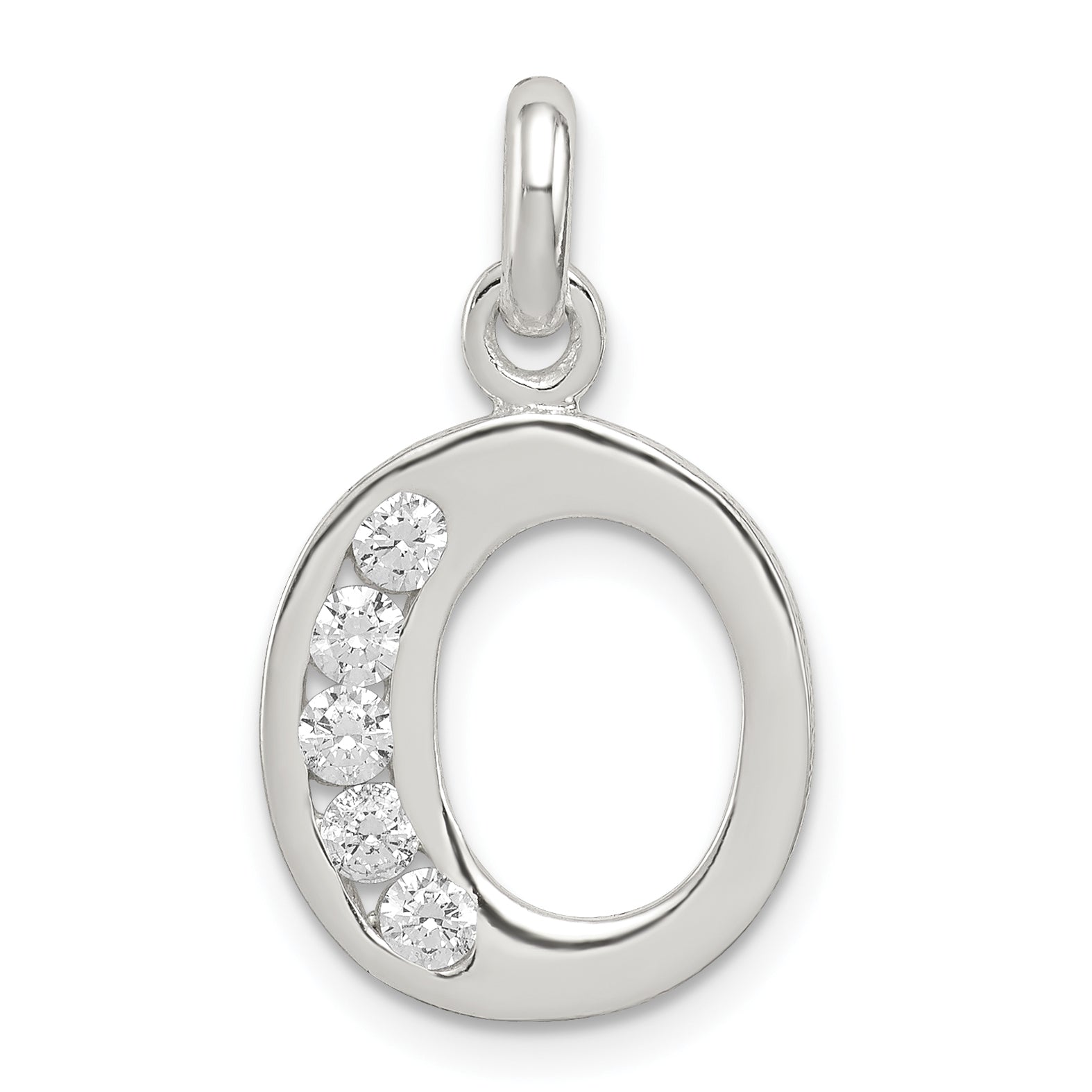 Sterling Silver White Cz Letter O Initial Pendant