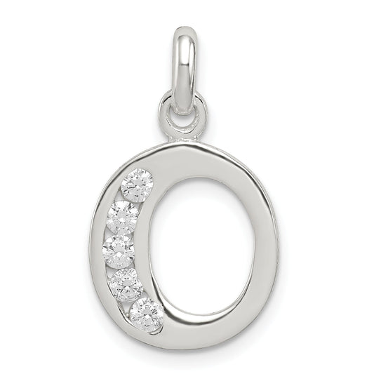 Sterling Silver White Cz Letter O Initial Pendant