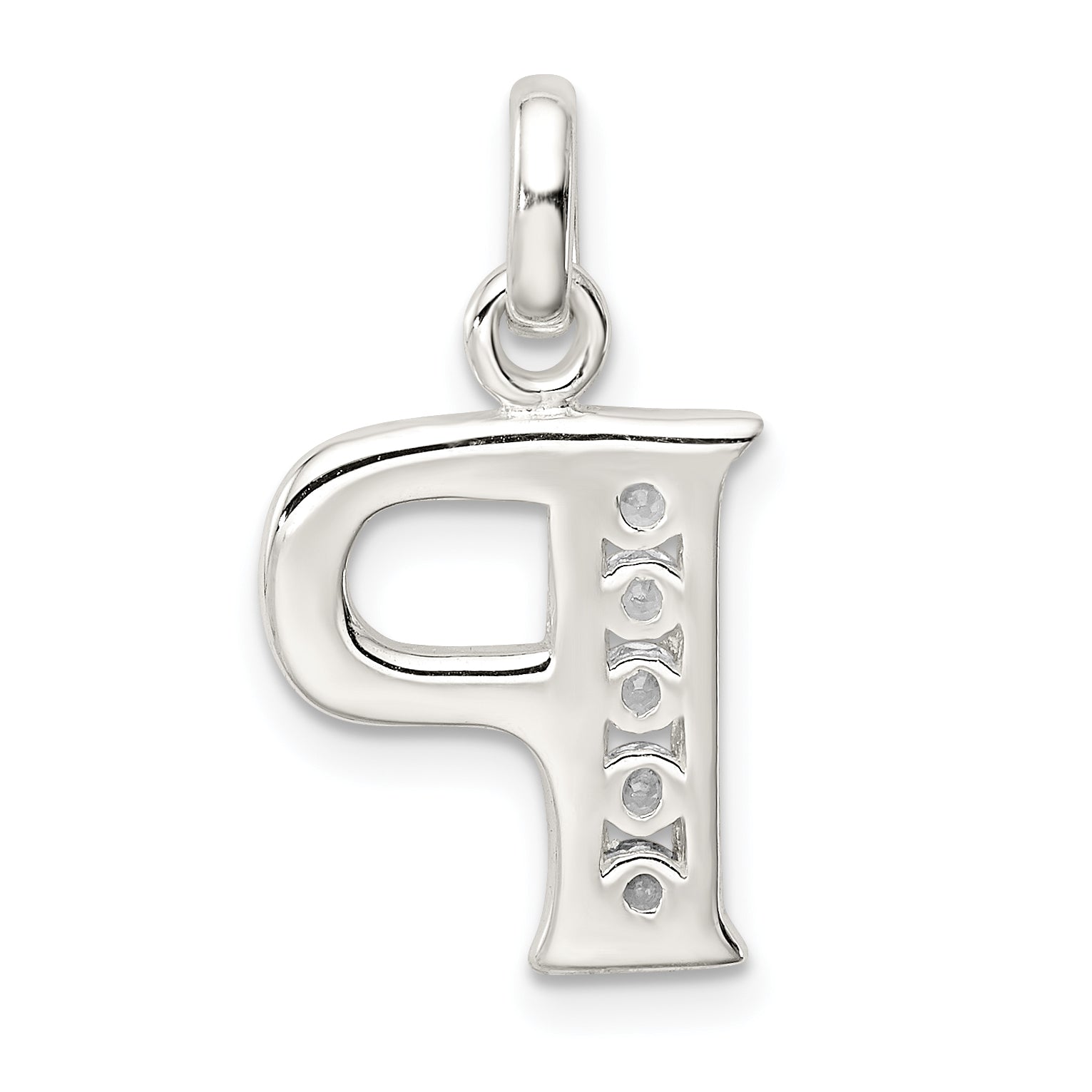 Sterling Silver White Cz Letter P Initial Pendant