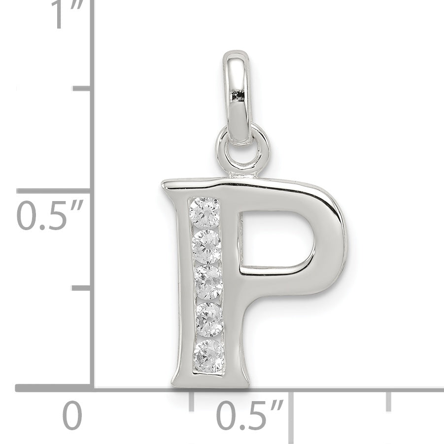 Sterling Silver White Cz Letter P Initial Pendant