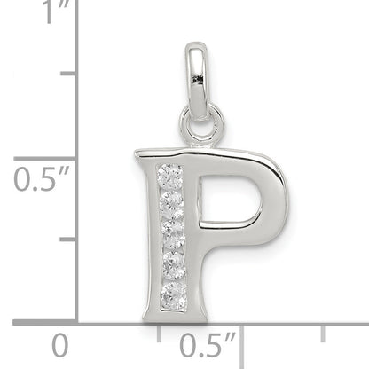 Sterling Silver White Cz Letter P Initial Pendant