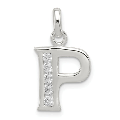 Sterling Silver White Cz Letter P Initial Pendant