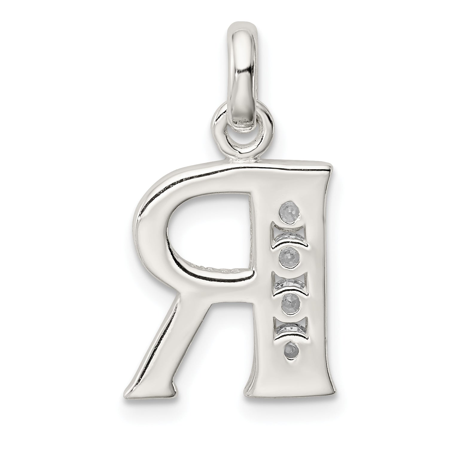 Sterling Silver White Cz Letter R Initial Pendant