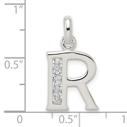 Sterling Silver White Cz Letter R Initial Pendant