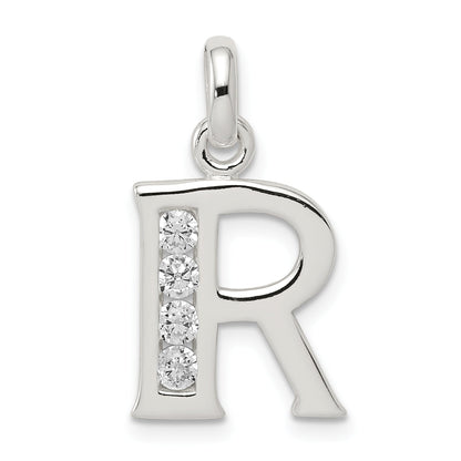 Sterling Silver White Cz Letter R Initial Pendant