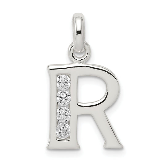 Sterling Silver White Cz Letter R Initial Pendant