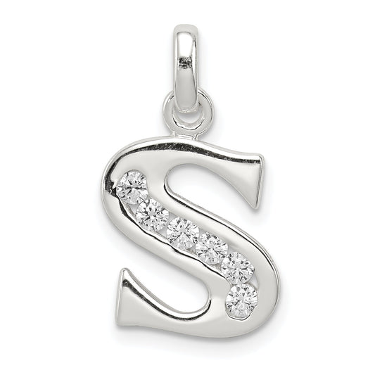 Sterling Silver White Cz Letter S Initial Pendant