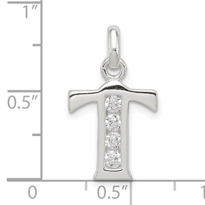 Sterling Silver White Cz Letter T Initial Pendant