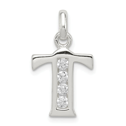 Sterling Silver White Cz Letter T Initial Pendant