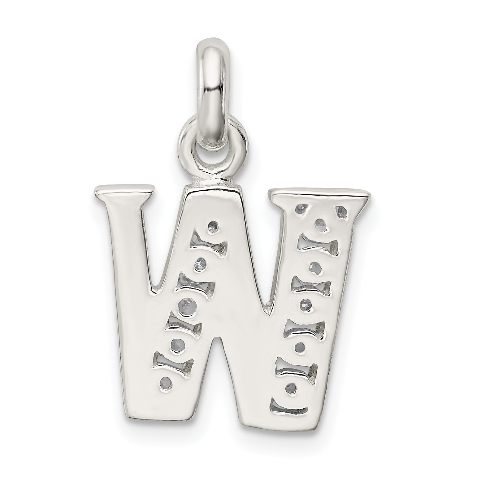 Sterling Silver White Cz Letter W Initial Pendant