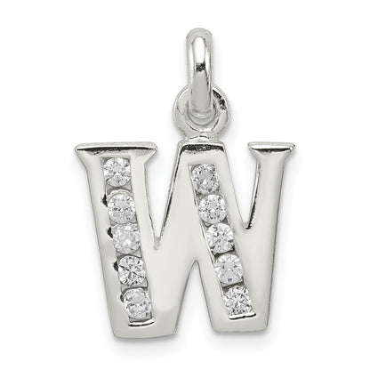 Sterling Silver White Cz Letter W Initial Pendant