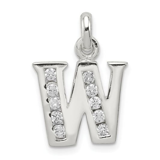 Sterling Silver White Cz Letter W Initial Pendant