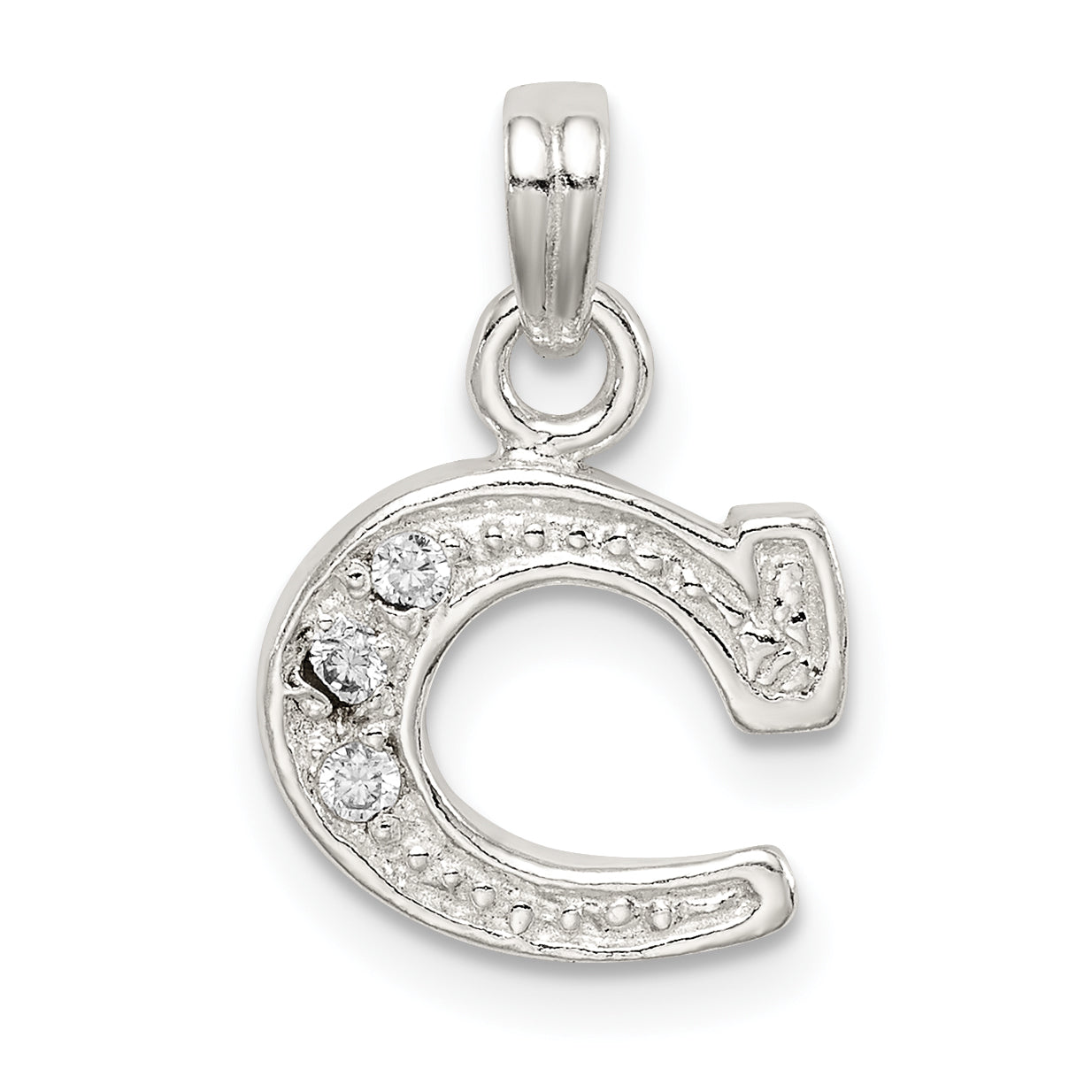 Sterling Silver Cz Letter C Initial Pendant
